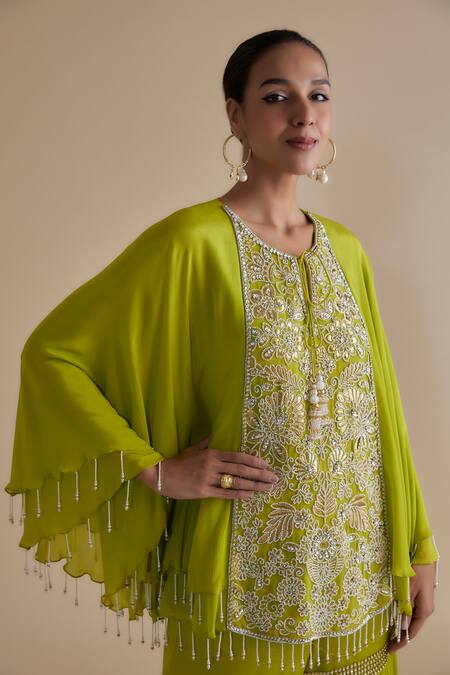 Shop Keith Gomes Green Chiffon, Crepe Sequins, Beads, Embroidery Keyhole Neck Kurta And Gharara Set Online at Aza Fashions Shop_Keith Gomes_Green Chiffon, Crepe Sequins, Beads, Embroidery Keyhole Neck Kurta And Gharara Set _Online_at_Aza_Fashions