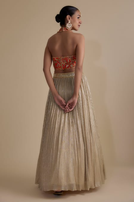 Keith Gomes Halter Neck Embroidered Blouse Skirt Set 