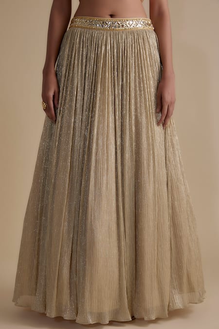 Keith Gomes_Orange Net, Chiffon Sequins, Beads Halter Neck Embroidered Blouse Skirt Set _Online_at_Aza_Fashions