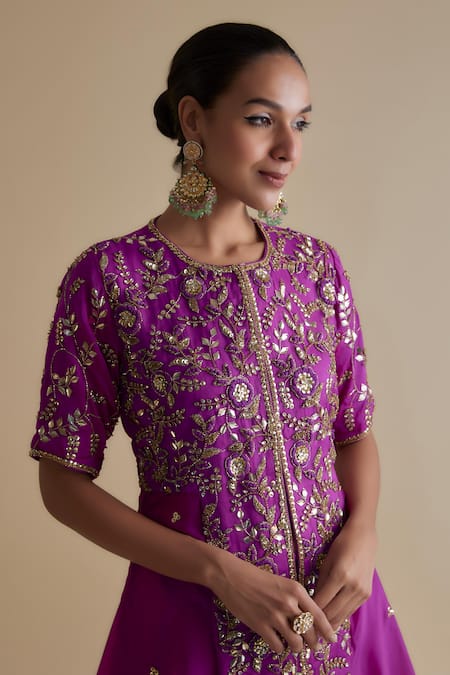 Shop Keith Gomes Purple Silk Organza, Linen Sequins, Embroidery Round Work Kurta And Palazzo Set Online at Aza Fashions Shop_Keith Gomes_Purple Silk Organza, Linen Sequins, Embroidery Round Work Kurta And Palazzo Set _Online_at_Aza_Fashions