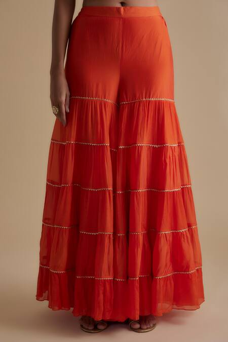 Keith Gomes Orange Silk Organza, Chiffon, Crepe Sequins, Embellished Kurta Palazzo Set Online at Aza Fashions Keith Gomes_Orange Silk Organza, Chiffon, Crepe Sequins, Embellished Kurta Palazzo Set _Online_at_Aza_Fashions