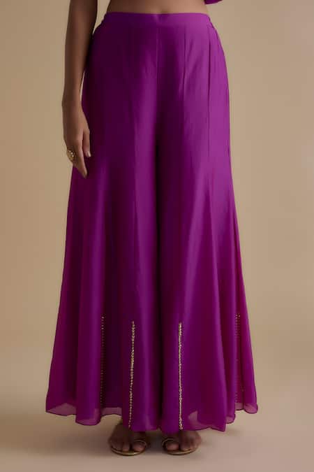 Keith Gomes Purple Silk Organza, Linen, Georgette Floral Panelled Kurta And Palazzo Set Online at Aza Fashions Keith Gomes_Purple Silk Organza, Linen, Georgette Floral Panelled Kurta And Palazzo Set _Online_at_Aza_Fashions