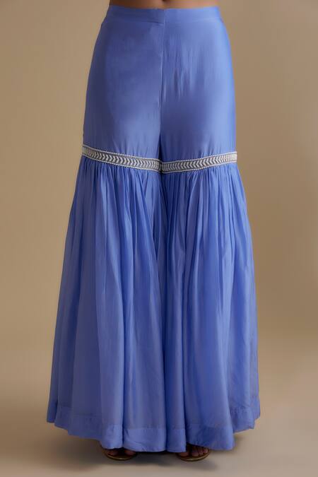 Keith Gomes_Blue Silk Organza Pearls, Sequins, Mirrors Scoop Neck Embroidered Kurta Set _Online_at_Aza_Fashions