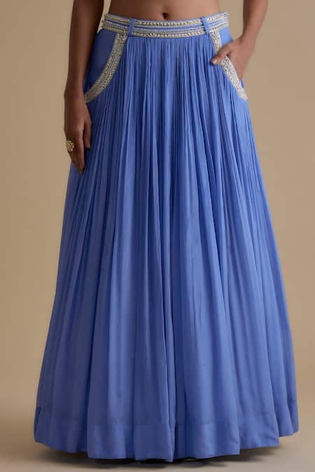 Keith Gomes Blue Organza, Chiffon Sequins, Mirrors, Beads Embroidered Blouse And Skirt Set Online at Aza Fashions Keith Gomes_Blue Organza, Chiffon Sequins, Mirrors, Beads Embroidered Blouse And Skirt Set _Online_at_Aza_Fashions