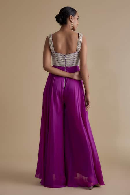 Shop_Keith Gomes_Purple Silk Organza Beads, Mirrors, Sequins Sweetheart And Embellished Jumpsuit _at_Aza_Fashions