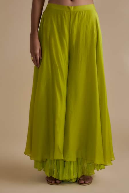 Keith Gomes Green Silk Organza Mirrors, Sequins, Beads, Work Peplum Top And Palazzo Set Online at Aza Fashions Keith Gomes_Green Silk Organza Mirrors, Sequins, Beads, Work Peplum Top And Palazzo Set _Online_at_Aza_Fashions