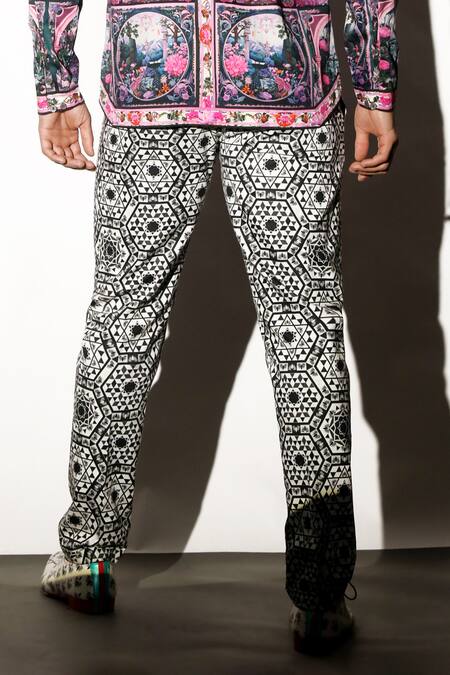 Shop MR. Ajay Kumar Multi Color 100% Luxe Cotton Satin Lycra Printed Arvin Trouser Online at Aza Fashions Shop_MR. Ajay Kumar_Multi Color 100% Luxe Cotton Satin Lycra Printed Arvin Trouser _Online_at_Aza_Fashions