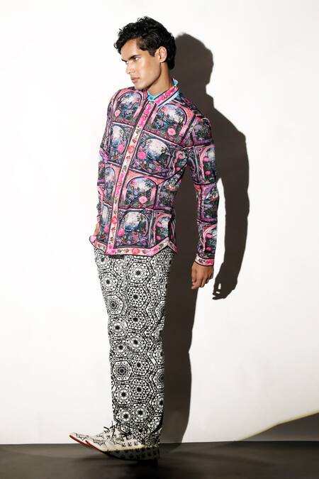 MR. Ajay Kumar Multi Color 100% Luxe Cotton Satin Lycra Printed Arvin Trouser at Aza Fashions MR. Ajay Kumar_Multi Color 100% Luxe Cotton Satin Lycra Printed Arvin Trouser _at_Aza_Fashions