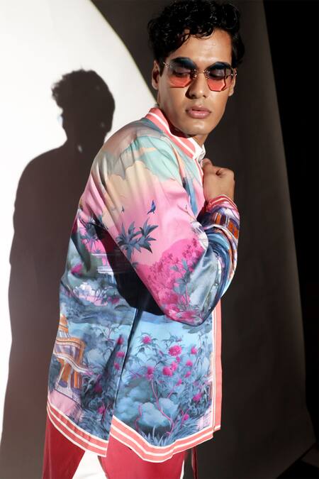 Buy MR. Ajay Kumar Multi Color Cotton Satin, Lycra Tejgarh Printed Bomber Jacket Online at Aza Fashions Buy_MR. Ajay Kumar_Multi Color Cotton Satin, Lycra Tejgarh Printed Bomber Jacket _Online_at_Aza_Fashions