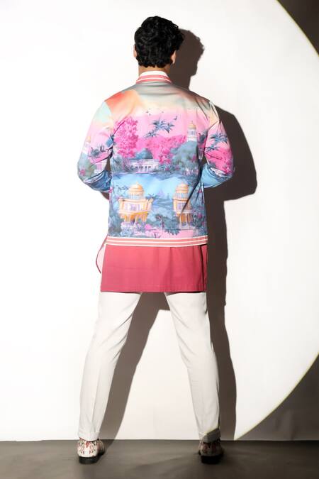 Buy MR. Ajay Kumar Multi Color Cotton Satin, Lycra Tejgarh Printed Bomber Jacket Buy_MR. Ajay Kumar_Multi Color Cotton Satin, Lycra Tejgarh Printed Bomber Jacket