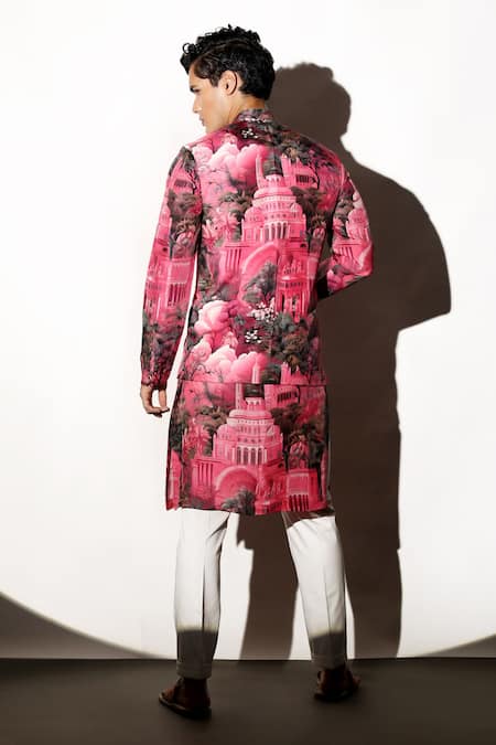 Shop MR. Ajay Kumar Multi Color Silk Embroidery Rajwada Printed Kurta Pant Set at Aza Fashions Shop_MR. Ajay Kumar_Multi Color Silk Embroidery Rajwada Printed Kurta Pant Set _at_Aza_Fashions