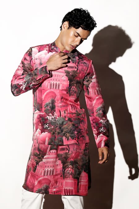 MR. Ajay Kumar Multi Color Silk Embroidery Rajwada Printed Kurta Pant Set Online at Aza Fashions MR. Ajay Kumar_Multi Color Silk Embroidery Rajwada Printed Kurta Pant Set _Online_at_Aza_Fashions