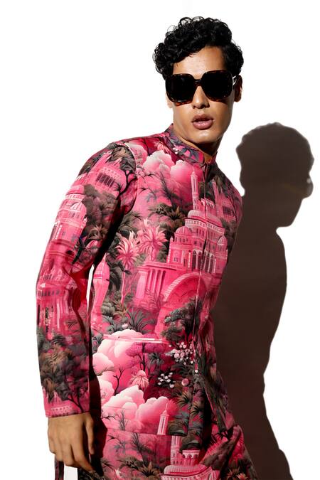 Shop MR. Ajay Kumar Multi Color Silk Embroidery Rajwada Printed Kurta Pant Set Online at Aza Fashions Shop_MR. Ajay Kumar_Multi Color Silk Embroidery Rajwada Printed Kurta Pant Set _Online_at_Aza_Fashions