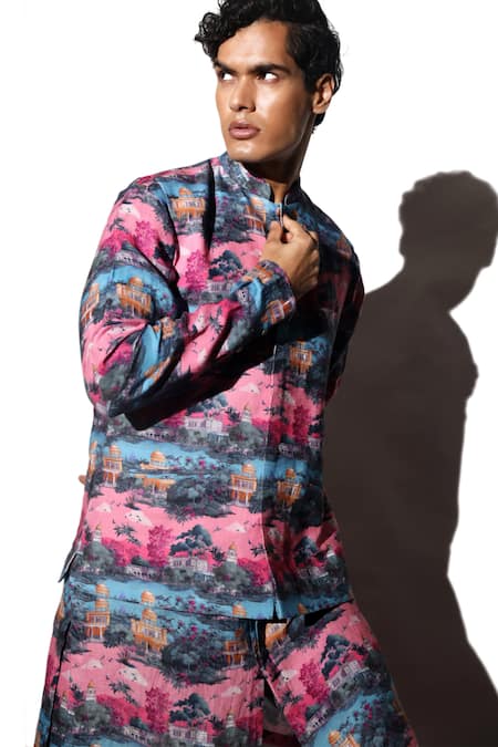 Buy MR. Ajay Kumar Multi Color Linen Raj Printed Kurta Pant Set Online at Aza Fashions Buy_MR. Ajay Kumar_Multi Color Linen Raj Printed Kurta Pant Set _Online_at_Aza_Fashions