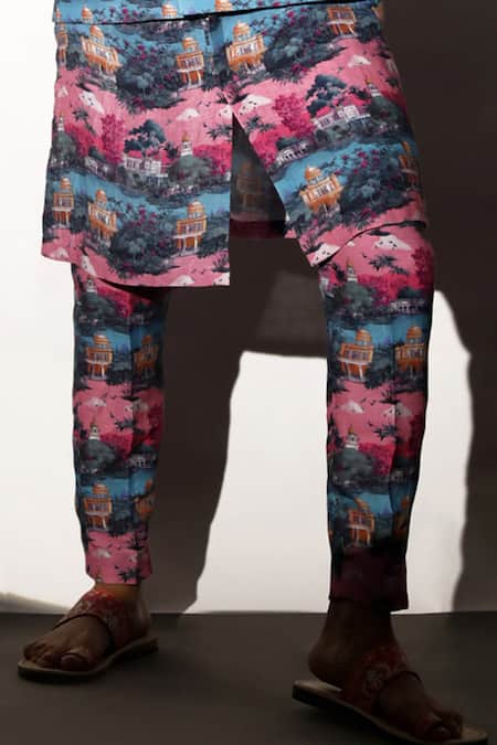 MR. Ajay Kumar Multi Color Linen Raj Printed Kurta Pant Set at Aza Fashions MR. Ajay Kumar_Multi Color Linen Raj Printed Kurta Pant Set _at_Aza_Fashions