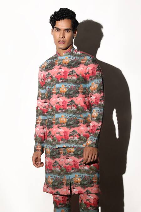 MR. Ajay Kumar Multi Color Linen Karengarh Printed Kurta Pant Set Online at Aza Fashions MR. Ajay Kumar_Multi Color Linen Karengarh Printed Kurta Pant Set _Online_at_Aza_Fashions