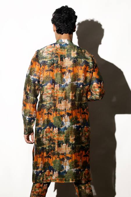 Buy MR. Ajay Kumar Multi Color Linen Jaigarh Printed Kurta Pant Set Online at Aza Fashions Buy_MR. Ajay Kumar_Multi Color Linen Jaigarh Printed Kurta Pant Set _Online_at_Aza_Fashions