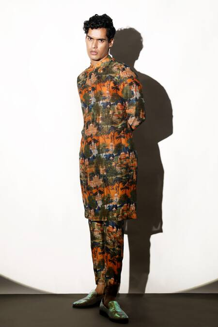 Buy MR. Ajay Kumar Multi Color Linen Jaigarh Printed Kurta Pant Set Buy_MR. Ajay Kumar_Multi Color Linen Jaigarh Printed Kurta Pant Set