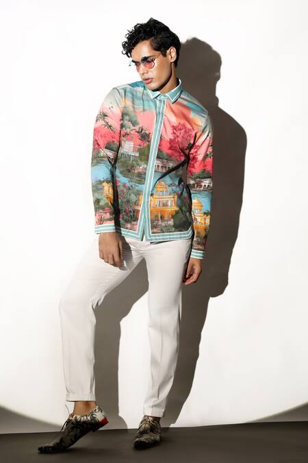 MR. Ajay Kumar Multi Color Cotton Umaid Printed Shirt Online at Aza Fashions MR. Ajay Kumar_Multi Color Cotton Umaid Printed Shirt _Online_at_Aza_Fashions