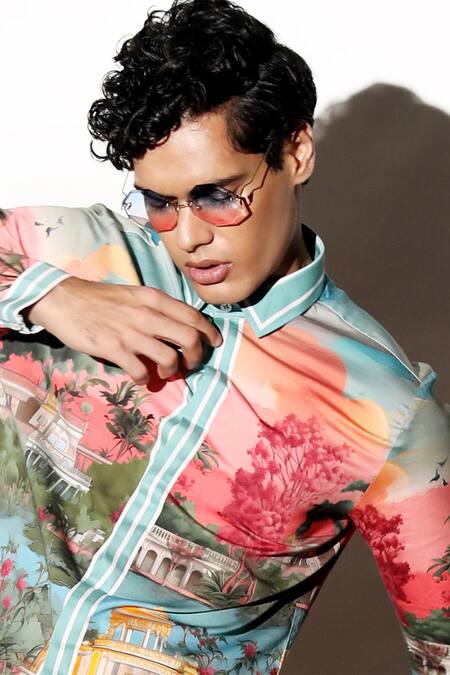 MR. Ajay Kumar Multi Color Cotton Umaid Printed Shirt at Aza Fashions MR. Ajay Kumar_Multi Color Cotton Umaid Printed Shirt _at_Aza_Fashions