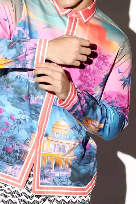 MR. Ajay Kumar Multi Color Cotton Firoz Printed Shirt Online at Aza Fashions MR. Ajay Kumar_Multi Color Cotton Firoz Printed Shirt _Online_at_Aza_Fashions