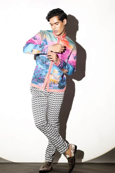 Shop MR. Ajay Kumar Multi Color Cotton Firoz Printed Shirt Online at Aza Fashions Shop_MR. Ajay Kumar_Multi Color Cotton Firoz Printed Shirt _Online_at_Aza_Fashions