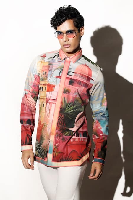MR. Ajay Kumar Multi Color Cotton Amethyst Printed Shirt Online at Aza Fashions MR. Ajay Kumar_Multi Color Cotton Amethyst Printed Shirt _Online_at_Aza_Fashions