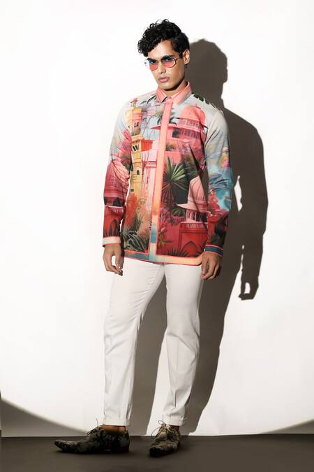 MR. Ajay Kumar Multi Color Cotton Amethyst Printed Shirt at Aza Fashions MR. Ajay Kumar_Multi Color Cotton Amethyst Printed Shirt _at_Aza_Fashions