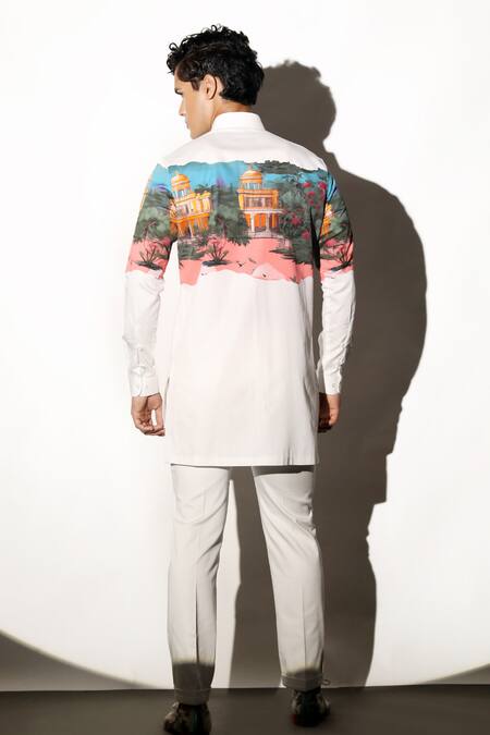 Shop_MR. Ajay Kumar_Multi Color Cotton Placement Printed Shirt _at_Aza_Fashions
