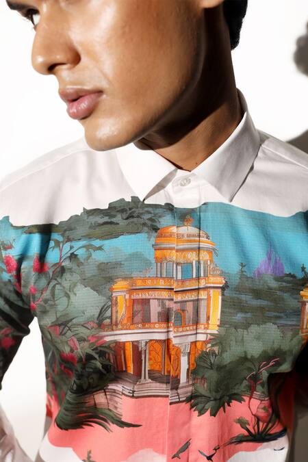 MR. Ajay Kumar_Multi Color Cotton Placement Printed Shirt _at_Aza_Fashions