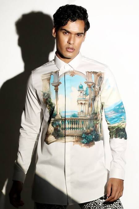 MR. Ajay Kumar Multi Color Cotton Chittorgarh Print Shirt Online at Aza Fashions MR. Ajay Kumar_Multi Color Cotton Chittorgarh Print Shirt _Online_at_Aza_Fashions