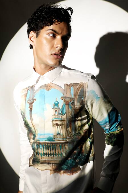 Shop MR. Ajay Kumar Multi Color Cotton Chittorgarh Print Shirt Online at Aza Fashions Shop_MR. Ajay Kumar_Multi Color Cotton Chittorgarh Print Shirt _Online_at_Aza_Fashions