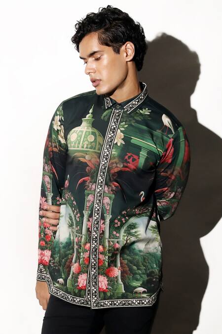 MR. Ajay Kumar Multi Color Cotton Bahar Botanical Print Shirt Online at Aza Fashions MR. Ajay Kumar_Multi Color Cotton Bahar Botanical Print Shirt _Online_at_Aza_Fashions