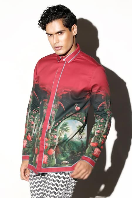 MR. Ajay Kumar Multi Color Cotton Embroidery Amber Printed Shirt Online at Aza Fashions MR. Ajay Kumar_Multi Color Cotton Embroidery Amber Printed Shirt _Online_at_Aza_Fashions