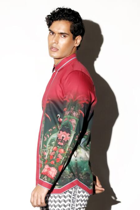 MR. Ajay Kumar Multi Color Cotton Embroidery Amber Printed Shirt at Aza Fashions MR. Ajay Kumar_Multi Color Cotton Embroidery Amber Printed Shirt _at_Aza_Fashions