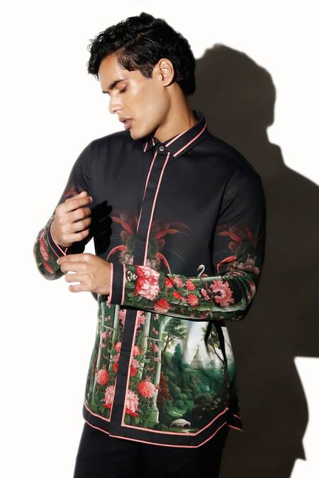 Buy_MR. Ajay Kumar_Multi Color Cotton Embroidery Rock Garden Print Shirt _Online_at_Aza_Fashions
