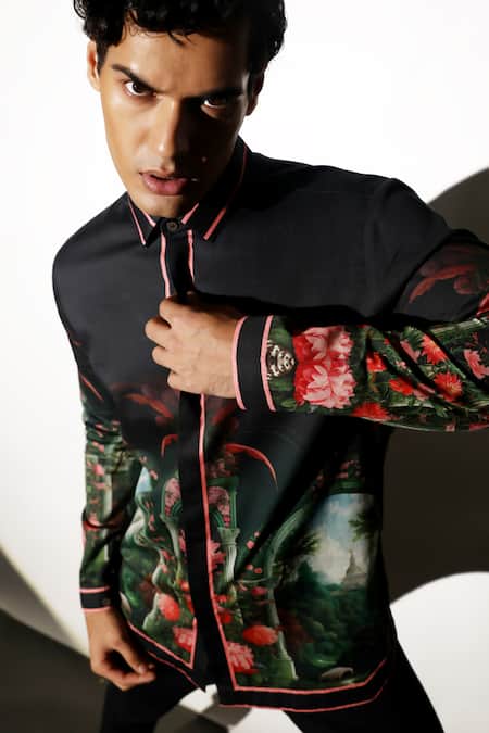 MR. Ajay Kumar_Multi Color Cotton Embroidery Rock Garden Print Shirt _at_Aza_Fashions