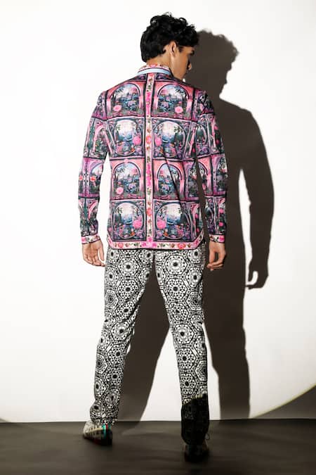 Shop MR. Ajay Kumar Multi Color Cotton Embroidery Cooch Flower Print Shirt at Aza Fashions Shop_MR. Ajay Kumar_Multi Color Cotton Embroidery Cooch Flower Print Shirt _at_Aza_Fashions