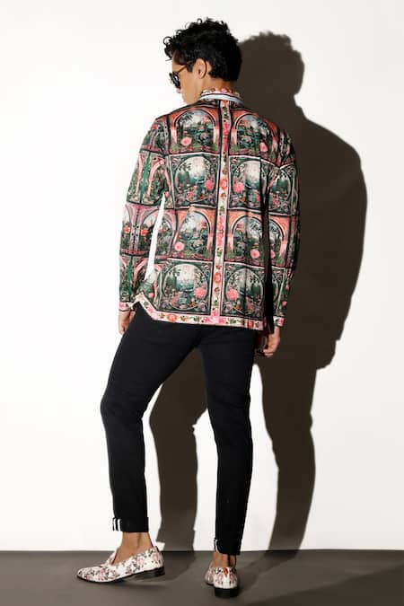 Shop MR. Ajay Kumar Multi Color Cotton Embroidery Lucknow Print Shirt at Aza Fashions Shop_MR. Ajay Kumar_Multi Color Cotton Embroidery Lucknow Print Shirt _at_Aza_Fashions