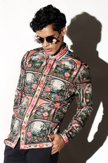 MR. Ajay Kumar Multi Color Cotton Embroidery Lucknow Print Shirt Online at Aza Fashions MR. Ajay Kumar_Multi Color Cotton Embroidery Lucknow Print Shirt _Online_at_Aza_Fashions