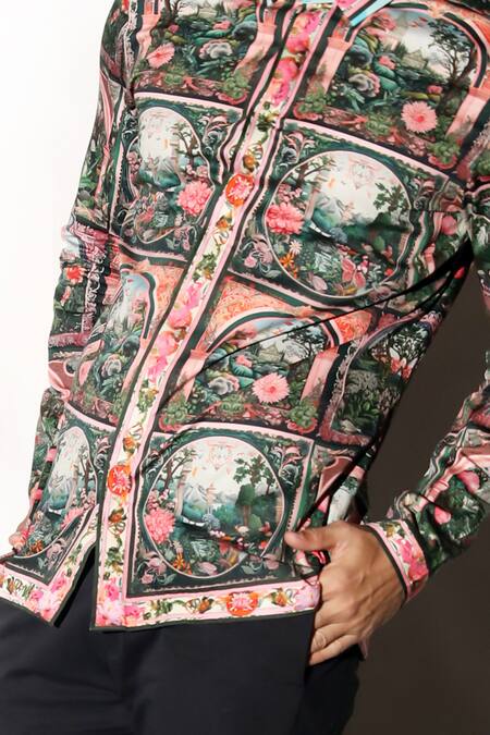 Shop MR. Ajay Kumar Multi Color Cotton Embroidery Lucknow Print Shirt Online at Aza Fashions Shop_MR. Ajay Kumar_Multi Color Cotton Embroidery Lucknow Print Shirt _Online_at_Aza_Fashions