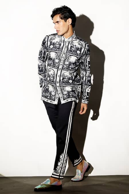 MR. Ajay Kumar Multi Color Cotton Qila Print Shirt Online at Aza Fashions MR. Ajay Kumar_Multi Color Cotton Qila Print Shirt _Online_at_Aza_Fashions