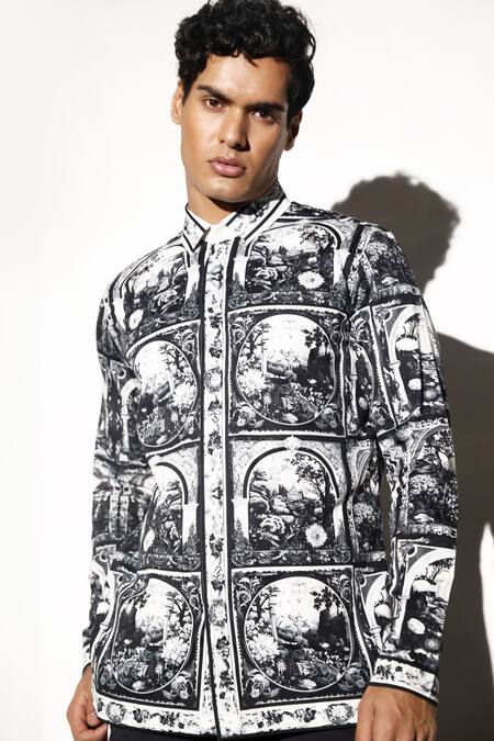 Shop MR. Ajay Kumar Multi Color Cotton Qila Print Shirt Online at Aza Fashions Shop_MR. Ajay Kumar_Multi Color Cotton Qila Print Shirt _Online_at_Aza_Fashions