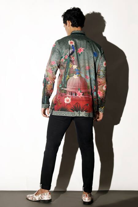 Shop_MR. Ajay Kumar_Multi Color Cotton Embroidery Gwalior Print Shirt _at_Aza_Fashions