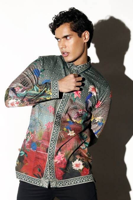 MR. Ajay Kumar_Multi Color Cotton Embroidery Gwalior Print Shirt _Online_at_Aza_Fashions