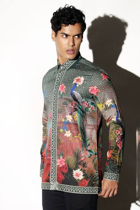 Buy_MR. Ajay Kumar_Multi Color Cotton Embroidery Gwalior Print Shirt _Online_at_Aza_Fashions