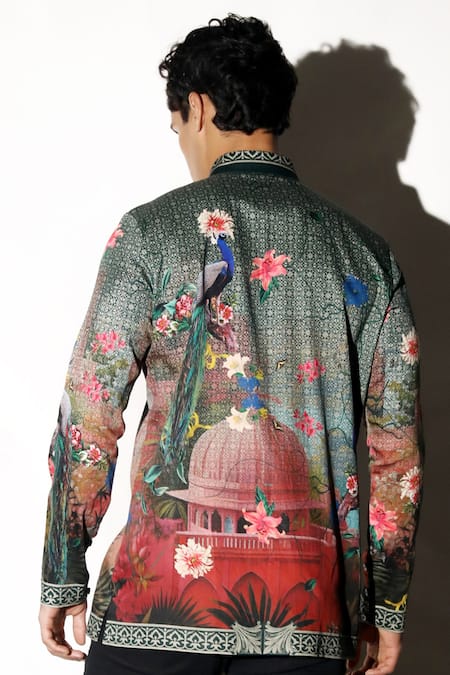 Shop_MR. Ajay Kumar_Multi Color Cotton Embroidery Gwalior Print Shirt _Online_at_Aza_Fashions