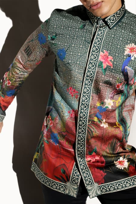 MR. Ajay Kumar_Multi Color Cotton Embroidery Gwalior Print Shirt _at_Aza_Fashions