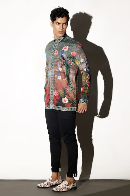 Buy_MR. Ajay Kumar_Multi Color Cotton Embroidery Gwalior Print Shirt 