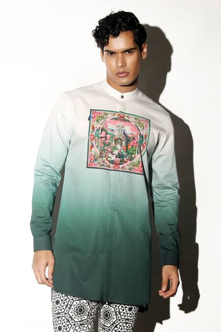 MR. Ajay Kumar Multi Color Cotton Embroidery Ratan Palace Print Shirt Online at Aza Fashions MR. Ajay Kumar_Multi Color Cotton Embroidery Ratan Palace Print Shirt _Online_at_Aza_Fashions